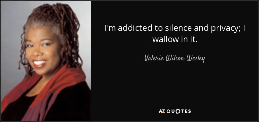 I'm addicted to silence and privacy; I wallow in it. - Valerie Wilson Wesley