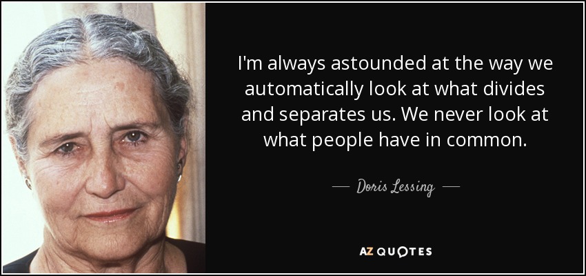 I'm always astounded at the way we automatically look at what divides and separates us. We never look at what people have in common. - Doris Lessing