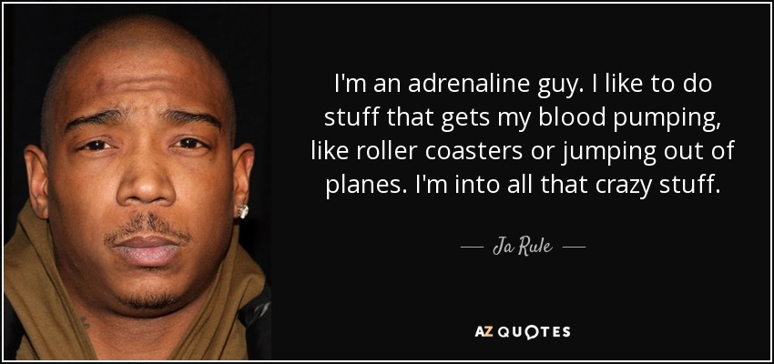 I'm an adrenaline guy. I like to do stuff that gets my blood pumping, like roller coasters or jumping out of planes. I'm into all that crazy stuff. - Ja Rule