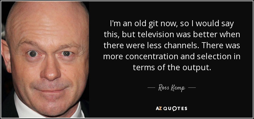 I'm an old git now, so I would say this, but television was better when there were less channels. There was more concentration and selection in terms of the output. - Ross Kemp