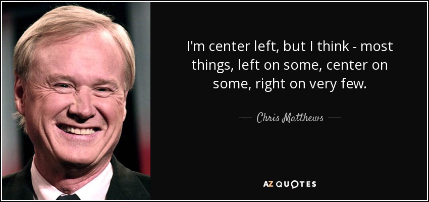 I'm center left, but I think - most things, left on some, center on some, right on very few. - Chris Matthews