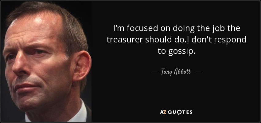 I'm focused on doing the job the treasurer should do.I don't respond to gossip. - Tony Abbott