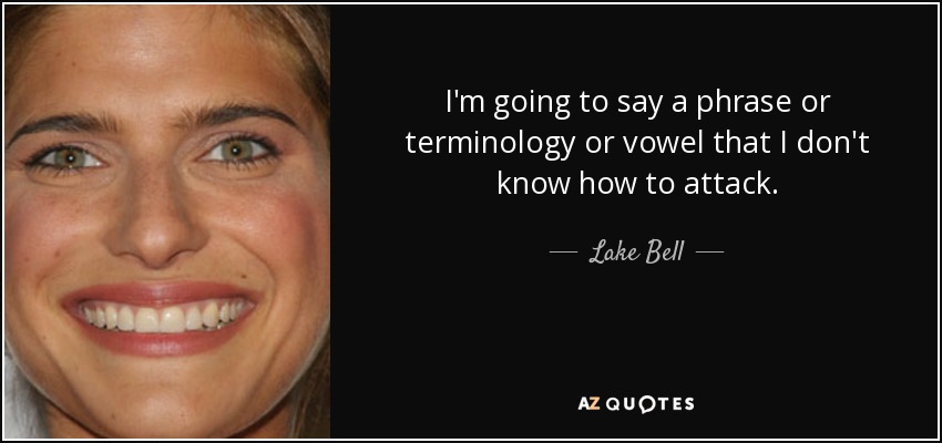 I'm going to say a phrase or terminology or vowel that I don't know how to attack . - Lake Bell