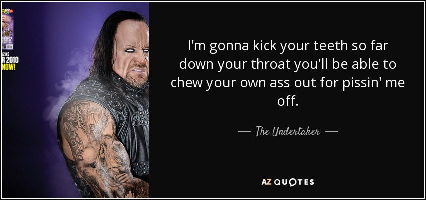 I'm gonna kick your teeth so far down your throat you'll be able to chew your own ass out for pissin' me off. - The Undertaker