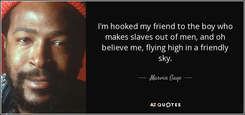 I'm hooked my friend to the boy who makes slaves out of men, and oh believe me, flying high in a friendly sky. - Marvin Gaye