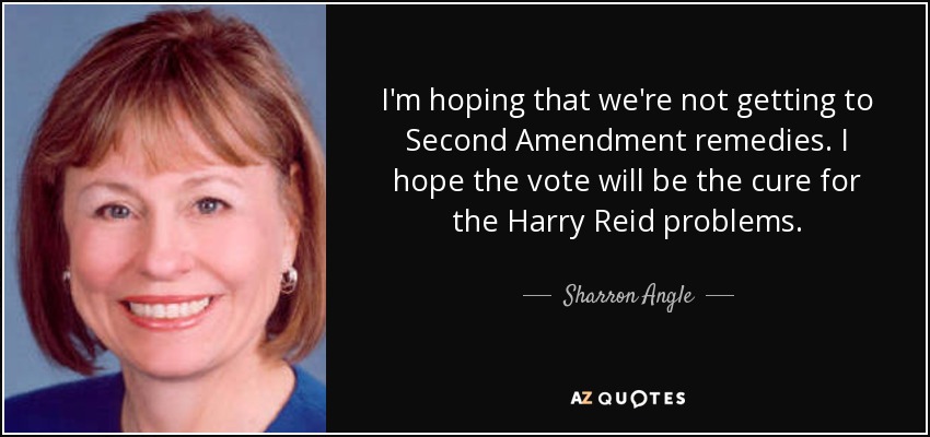 I'm hoping that we're not getting to Second Amendment remedies. I hope the vote will be the cure for the Harry Reid problems. - Sharron Angle