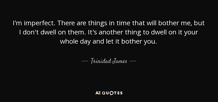 I'm imperfect. There are things in time that will bother me, but I don't dwell on them. It's another thing to dwell on it your whole day and let it bother you. - Trinidad James