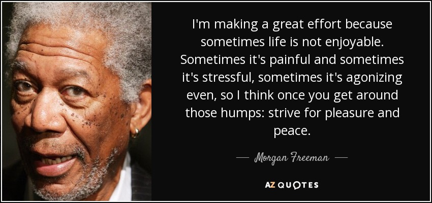 I'm making a great effort because sometimes life is not enjoyable. Sometimes it's painful and sometimes it's stressful, sometimes it's agonizing even, so I think once you get around those humps: strive for pleasure and peace. - Morgan Freeman
