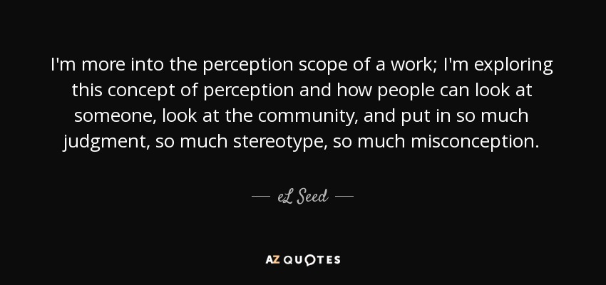 I'm more into the perception scope of a work; I'm exploring this concept of perception and how people can look at someone, look at the community, and put in so much judgment, so much stereotype, so much misconception. - eL Seed