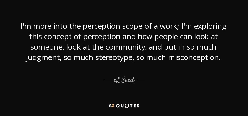 I'm more into the perception scope of a work; I'm exploring this concept of perception and how people can look at someone, look at the community, and put in so much judgment, so much stereotype, so much misconception. - eL Seed