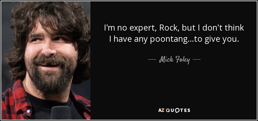 I'm no expert, Rock, but I don't think I have any poontang...to give you. - Mick Foley