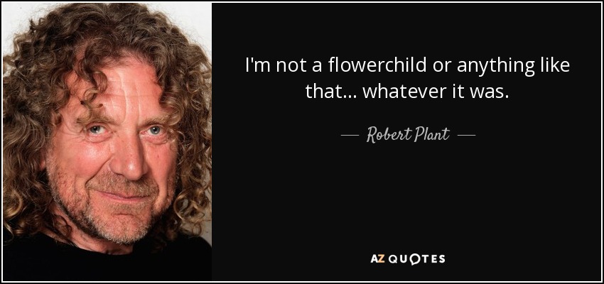 I'm not a flowerchild or anything like that... whatever it was. - Robert Plant