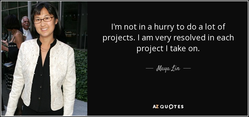 I'm not in a hurry to do a lot of projects. I am very resolved in each project I take on. - Maya Lin