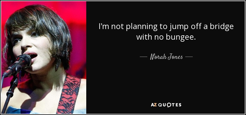 I'm not planning to jump off a bridge with no bungee. - Norah Jones