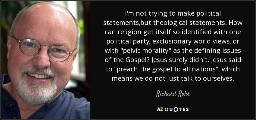 I'm not trying to make political statements ,but theological statements. How can religion get itself so identified with one political party, exclusionary world views, or with 