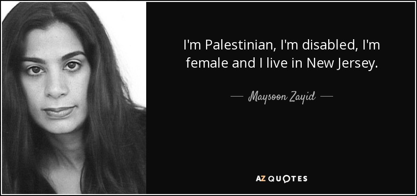 I'm Palestinian, I'm disabled, I'm female and I live in New Jersey. - Maysoon Zayid