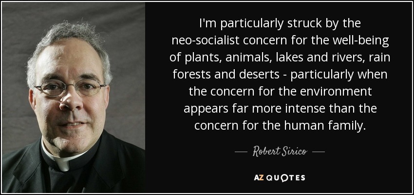 I'm particularly struck by the neo-socialist concern for the well-being of plants, animals, lakes and rivers, rain forests and deserts - particularly when the concern for the environment appears far more intense than the concern for the human family. - Robert Sirico