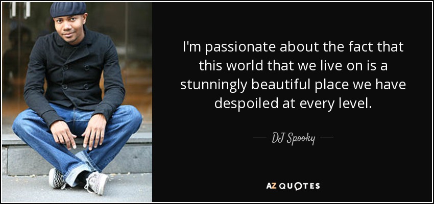 I'm passionate about the fact that this world that we live on is a stunningly beautiful place we have despoiled at every level. - DJ Spooky
