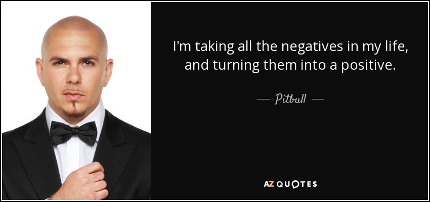 I'm taking all the negatives in my life, and turning them into a positive. - Pitbull