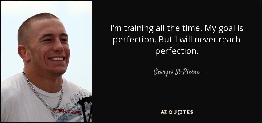 I'm training all the time. My goal is perfection. But I will never reach perfection. - Georges St-Pierre