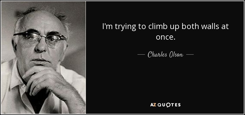 I'm trying to climb up both walls at once. - Charles Olson
