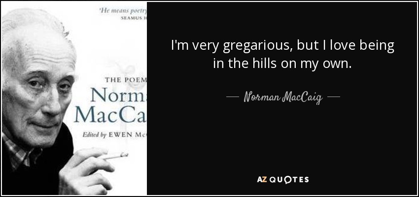 I'm very gregarious, but I love being in the hills on my own. - Norman MacCaig