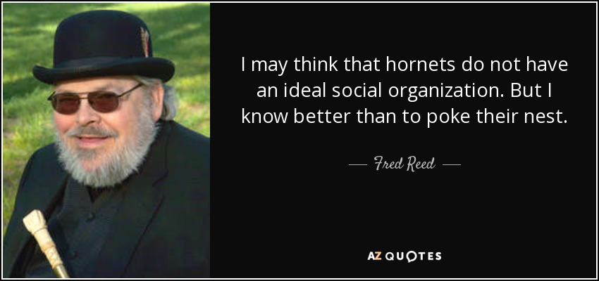 I may think that hornets do not have an ideal social organization. But I know better than to poke their nest. - Fred Reed