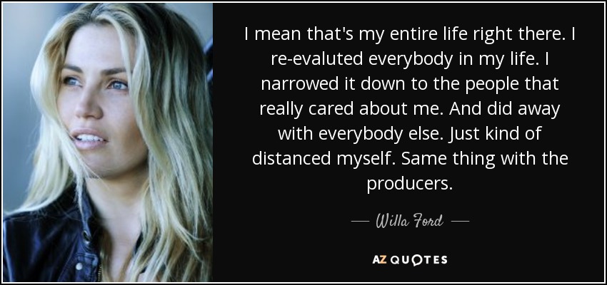 I mean that's my entire life right there. I re-evaluted everybody in my life. I narrowed it down to the people that really cared about me. And did away with everybody else. Just kind of distanced myself. Same thing with the producers. - Willa Ford