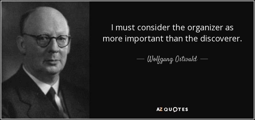 I must consider the organizer as more important than the discoverer. - Wolfgang Ostwald