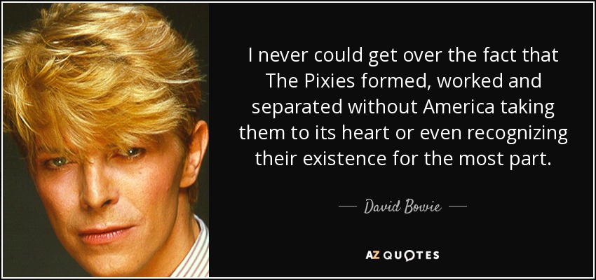 I never could get over the fact that The Pixies formed, worked and separated without America taking them to its heart or even recognizing their existence for the most part. - David Bowie