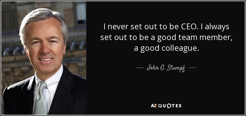 I never set out to be CEO. I always set out to be a good team member, a good colleague. - John G. Stumpf