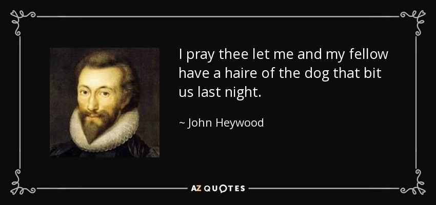 I pray thee let me and my fellow have a haire of the dog that bit us last night. - John Heywood