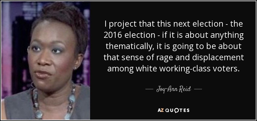 I project that this next election - the 2016 election - if it is about anything thematically, it is going to be about that sense of rage and displacement among white working-class voters. - Joy-Ann Reid