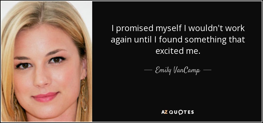 I promised myself I wouldn't work again until I found something that excited me. - Emily VanCamp