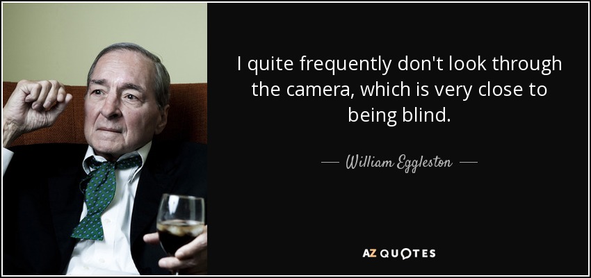 I quite frequently don't look through the camera, which is very close to being blind. - William Eggleston