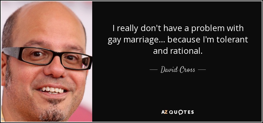 I really don't have a problem with gay marriage... because I'm tolerant and rational. - David Cross