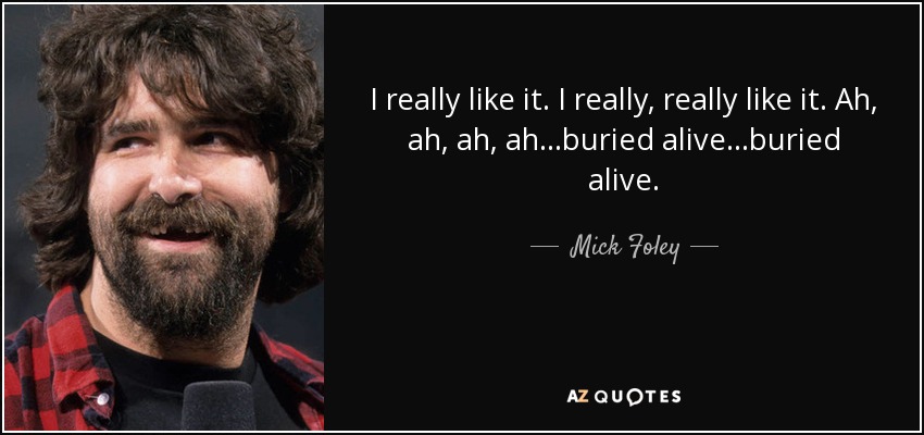 I really like it. I really, really like it. Ah, ah, ah, ah...buried alive...buried alive. - Mick Foley