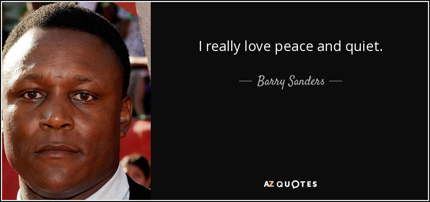 I really love peace and quiet. - Barry Sanders