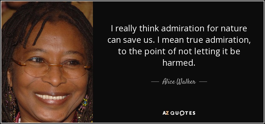 I really think admiration for nature can save us. I mean true admiration, to the point of not letting it be harmed. - Alice Walker