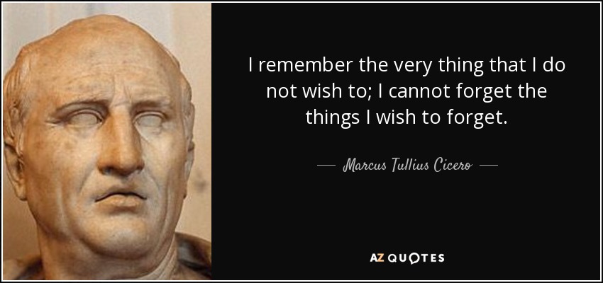 I remember the very thing that I do not wish to; I cannot forget the things I wish to forget. - Marcus Tullius Cicero