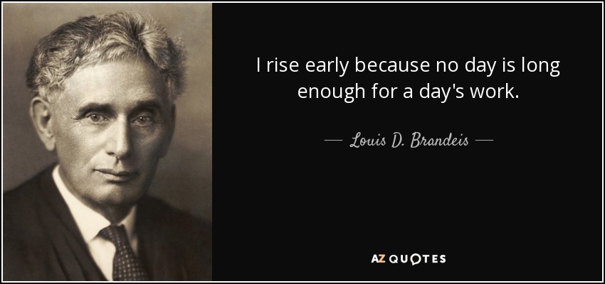 I rise early because no day is long enough for a day's work. - Louis D. Brandeis