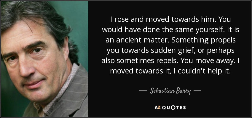 I rose and moved towards him. You would have done the same yourself. It is an ancient matter. Something propels you towards sudden grief, or perhaps also sometimes repels. You move away. I moved towards it, I couldn't help it. - Sebastian Barry