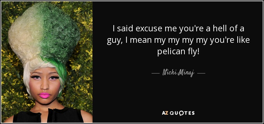 I said excuse me you're a hell of a guy, I mean my my my my you're like pelican fly! - Nicki Minaj
