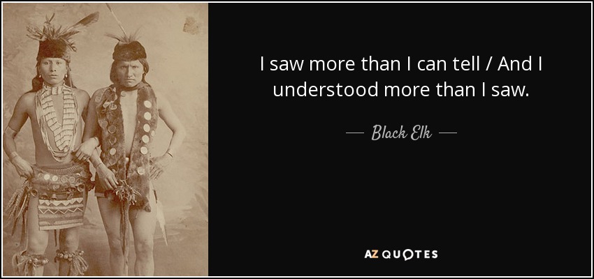 I saw more than I can tell / And I understood more than I saw. - Black Elk