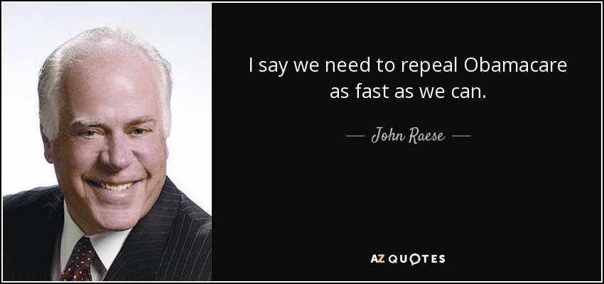 I say we need to repeal Obamacare as fast as we can. - John Raese