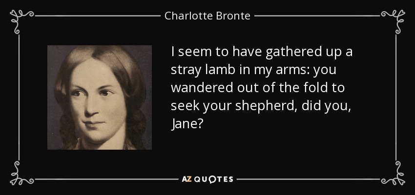 I seem to have gathered up a stray lamb in my arms: you wandered out of the fold to seek your shepherd, did you, Jane? - Charlotte Bronte