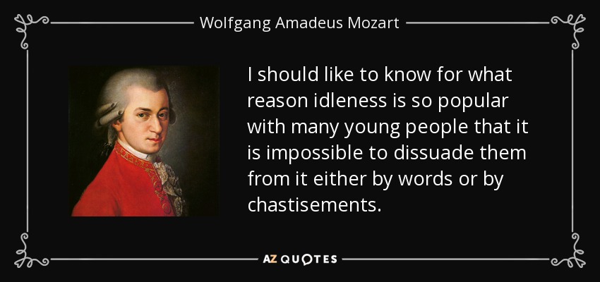 I should like to know for what reason idleness is so popular with many young people that it is impossible to dissuade them from it either by words or by chastisements. - Wolfgang Amadeus Mozart