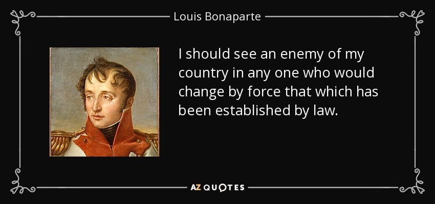 I should see an enemy of my country in any one who would change by force that which has been established by law. - Louis Bonaparte