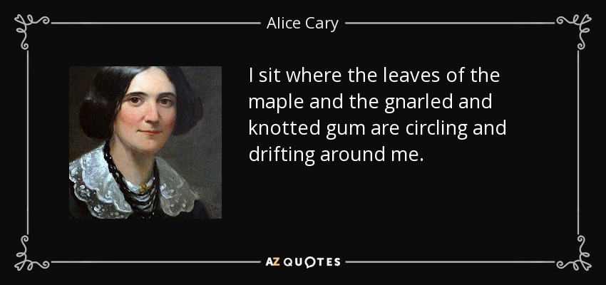 I sit where the leaves of the maple and the gnarled and knotted gum are circling and drifting around me. - Alice Cary