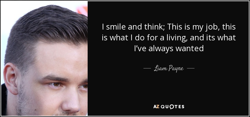 I smile and think; This is my job, this is what I do for a living, and its what I’ve always wanted - Liam Payne
